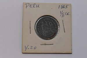 Peru 1865 Seated Liberty 1/5 Sol Silver Coin