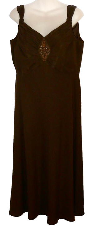Evan Picone Empire Waist Flare Embellished Chest Brown Party Dress Sz 12