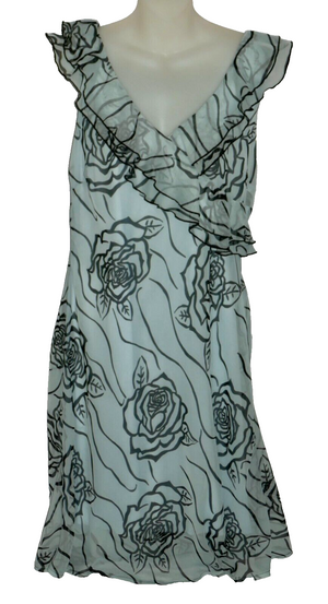 F.L.P. Faith Love Passion Blue Black Floral Lined Midi Dress Size 14