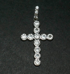 925 Sterling Silver CZ Rhinestone Cross Charm Pendant