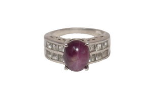 925 Sterling Silver Agate & Cubic Zirconia Ring Size 7