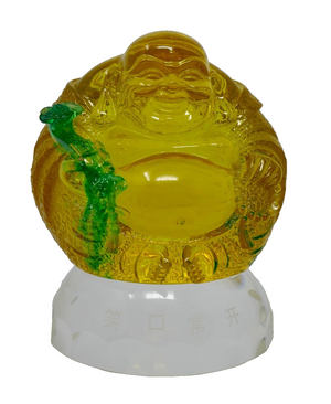Laughing Buddha Crystal Glass FengShui Statue Ornament