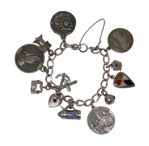 Sterling Silver Multi Theme 12 Charm Bracelet