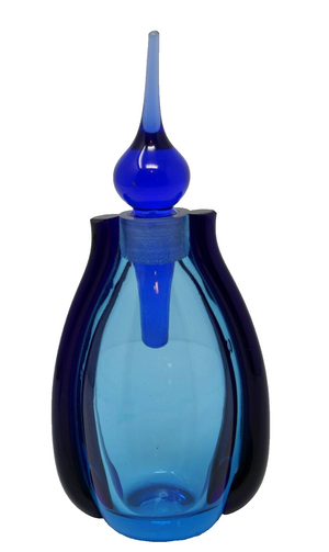 Art Glass MCM Blue Perfume Bottle with Stopper
