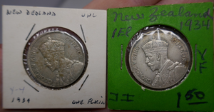 New Zealand 1934 George V One 1 Florin Silver Coin