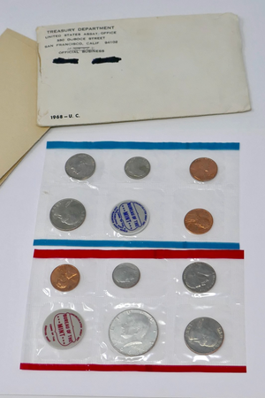 U.S Mint 1968 PDS Uncirculated 10 Coin Set with Original Envelope