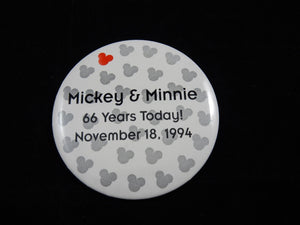 Mickey & Minnie 66 Years Today! 1994 Pin Button