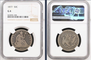 U.S Mint 1877 Seated Liberty Half Dollar 50c ½ Dollar Silver Coin NGC G4