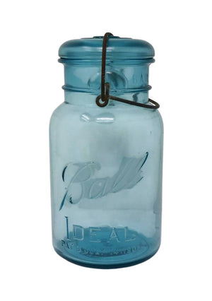 Ball Ideal July 14 1908 Aqua Blue Mason Jar #5 with Glass Lid