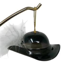 Black Colonial Hat with Feather Glass Christmas Ornament Made in Italy RARE