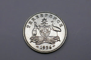 Australia 1936 George V Three 3 Pence Silver Coin