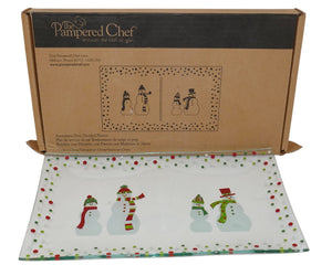 Pampered Chef Snowman-Dots Divided Platter #3012