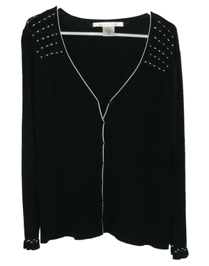 Max Studio Long Sleeves Button Front Black White Cardigan Sweater Size L