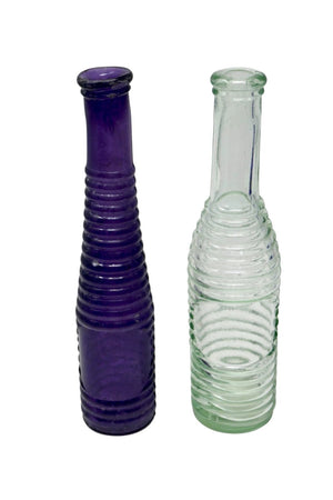 Clear & Purple Ribbed Glass Pepper Sauce Bottles
