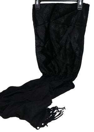 Cedrics Luxe Collection Black Wool Cashmere Faux Fur Scarf with Fringe