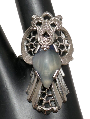 Silver Tone Art Deco Angel Adjustable Ring Size 7.5