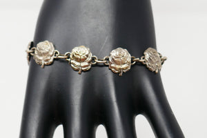 Vintage Sterling Silver Saints Rose Flower Rosary Devotional Link Bracelet