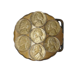 Norman Company Solid Brass Jefferson Nickel Coins Belt Buckle RARE