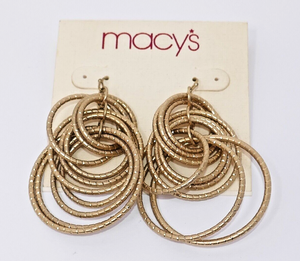 Macy's Worn Gold Tone Dangle Multi Ring Earrings