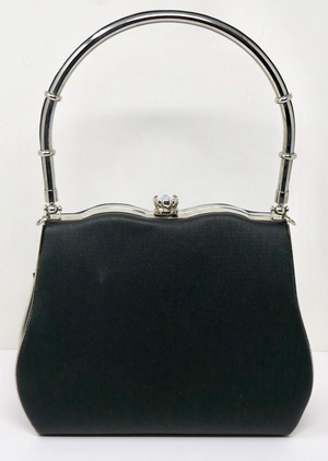 Black Hardshell Evening Bag Purse with Rhinestone Closure