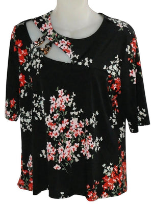AUW Floral Gold Tone Chain Design Blouse Top Size M