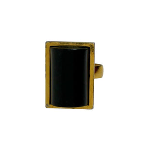 Lanvin Paris Gold Tone and Black Geometric Adjustable Cocktail Ring Size 8 RARE