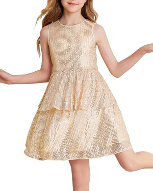 Danna Belle Girls Sequin Dual-Layer Sleeveless Dress Size 14Y