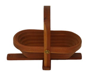 Collapsible Folding Oval Wooden Bowl Basket w/ Handle