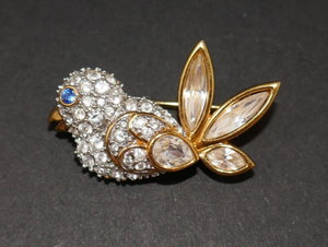 Swarovski Crystal Clear & Blue Eye Gold Tone Bird Brooch Pin