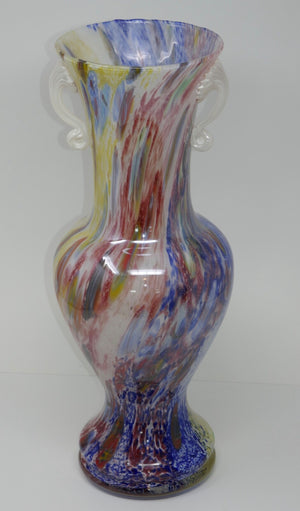 Silvestri Cristal Murano Multi Color Rainbow Art Glass Iridescent Handled Vase
