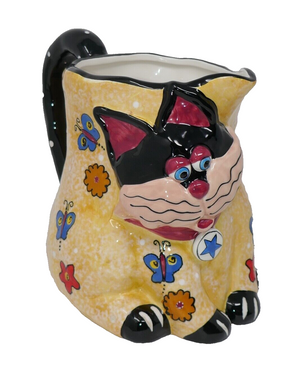 CBK LTD 2002 Ceramic Cat Figural Butterfly Polka Dots Pitcher