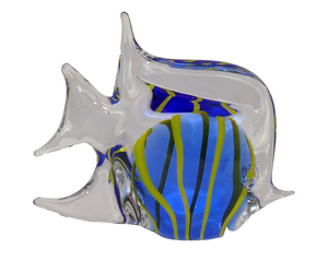 Art Glass Angel Fish Paperweight Nautical Decor Figurine Blue Yellow
