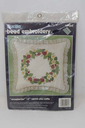 Bucilla Bead Embroidery Kit 12" Strawberries Pillow #49464 SEALED