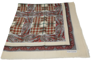 Franco Laurenti Large Paisley Plaid Square Scarf with Raw Fringe