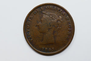 New Brunswick 1843 Victoria 1/2 Penny Token Copper Coin