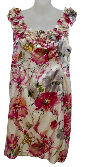 Maggy London Floral Sleeveless Cocktail Dress with Ruffled Neckline Size 12