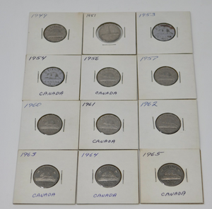 Canada 5 Cents Nickel Lot ~ 1949 1951 1953 1954 1956 1957 1960 - 1965