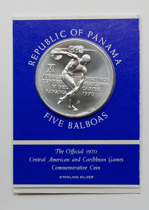 Panama 1970 Central American Games 5 Balboas Sterling Silver Coin