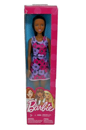 Mattel 2016 African American Barbie Doll in Purple Floral Dress #FGM40