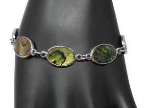 Silver Tone Abalone Shell Oval Link 7 Inch Bangle Bracelet