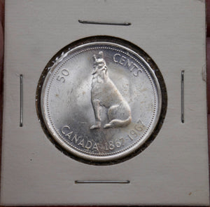Canadian 1867-1967 Elizabeth II Howling Wolf 50C Silver Confederation Coin