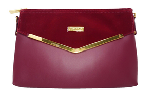 JOY & IMAN Couture Cabernet Leather Clutch with Velvet Detail