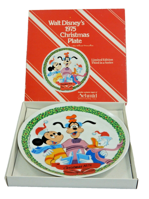 Schmid Walt Disney Character 1975 Christmas Plate w/Box Goofy Mickey Donald