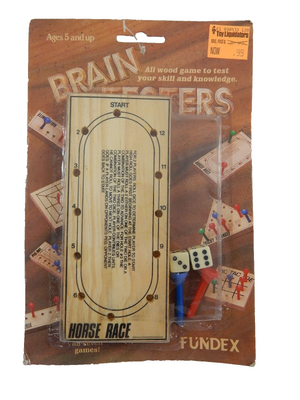 Fundex 1989 Brain Testers Horse Race Wood Game SEALED