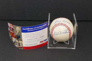 Hank Aaron & Eddie Matthews Signed ONL Baseball HOF 500 HR Club PSA/DNA COA AUTO