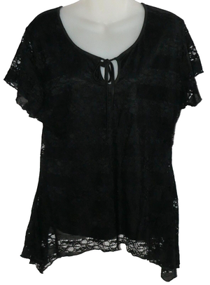 Shannon Ford New York Black Lace Bow Blouse Top Size XL