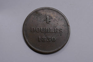 Guernsey 1830 Great Britain 4 Doubles Copper Coin LOW MINTAGE