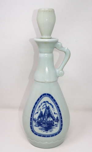 Jim Beam 1963 Delft Blue Ship Sailing Windmill Collectible Empty Decanter Bottle