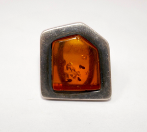 Sterling Silver 925 Modernist Amber Ring Size 6.50