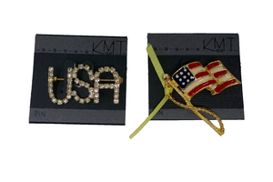 KMT Enamel USA Waving Flag with Yellow Ribbon and USA Patriotic Pins